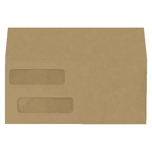 LUXPaper Double Window Invoice Envelopes w/Peel & Press, 4 1/8 x 9 1/8, 70lb. Grocery Bag Brown, 50 Pack, 70lb Paper