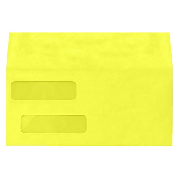LUXPaper Double Window Invoice Envelopes w/Peel & Press, 4 1/8 x 9 1/8, Citrus Yellow, 250 Pack