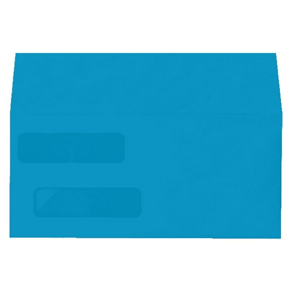 LUXPaper Double Window Invoice Envelopes w/Peel & Press, 4 1/8 x 9 1/8, Pool Blue, 50 Pack