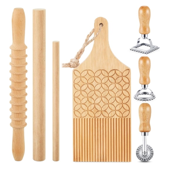 LUXRISEON Multifuntional Gnocchi Pastas Making Tool with Wood Board and Stamp Gnocchi Pastas Maker for Creative Cooking at Home