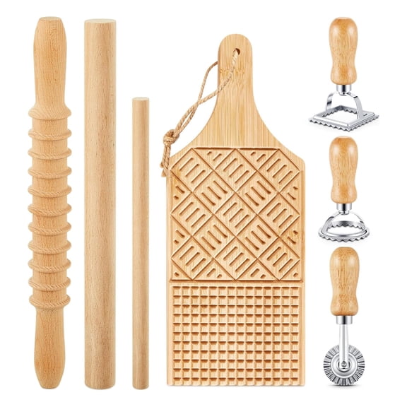 LUXRISEON Multifuntional Gnocchi Pastas Making Tool with Wood Board and Stamp for Pastas