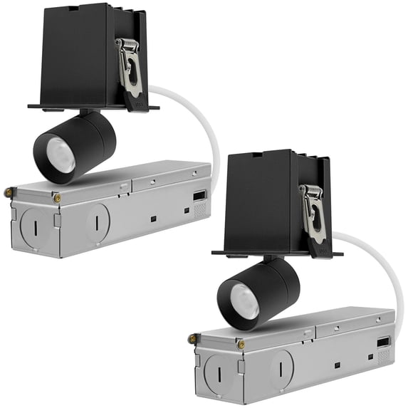 LUXRITE 1-Head Adjustable Recessed LED Light, 5CCT, 3W, 200LM, 355 Rotation & 80 Tilt, Dimmable, IC Rated Black 2 Pack