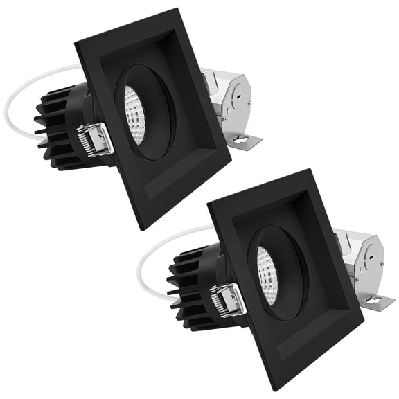 LUXRITE 1-Head Square Black Regressed Gimbal LED Recessed Spotlight, 360 + 15 Swivel, 5CCT, 15W 1000LM Dimmable 2 Pack