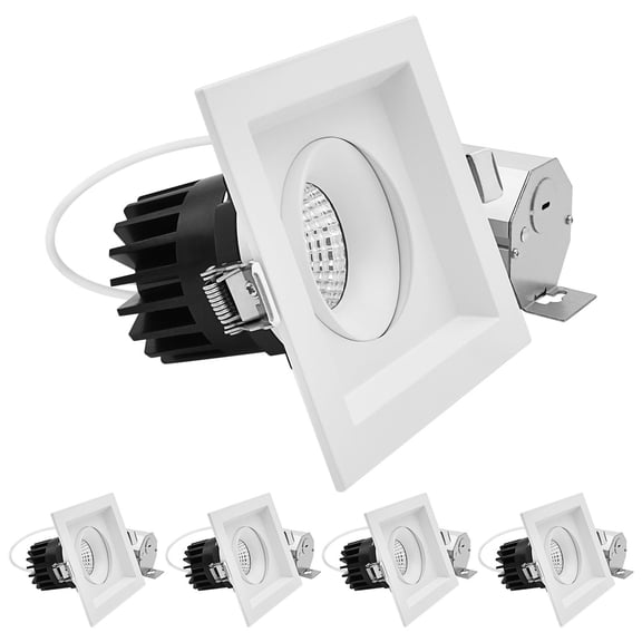 LUXRITE 1-Head Square Regressed Gimbal LED Recessed Spotlight, 360 + 15 Swivel 5CCT, 15W, 1000LM, 60, Dimmable 4 Pack