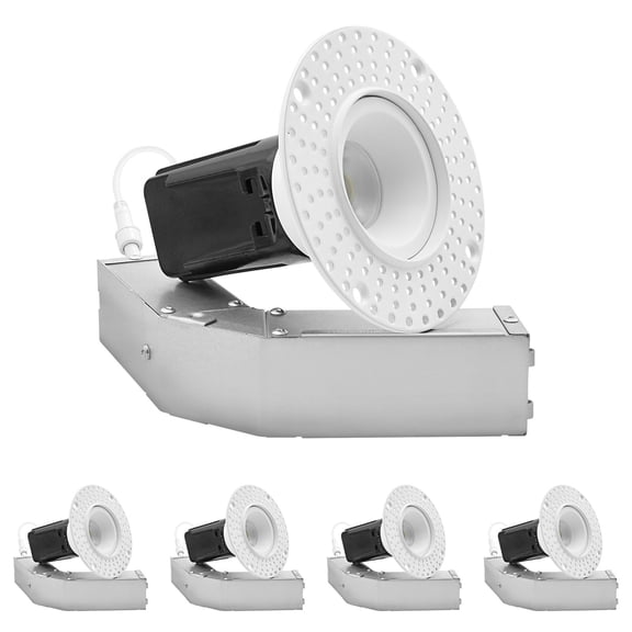 LUXRITE 1 In. LED Round Trimless Spotlight, 5CCT, 12W, 38 Beam, 1000 Lumens, Dimmable TRIAC, IC & Wet Rated, ETL 4 Pack