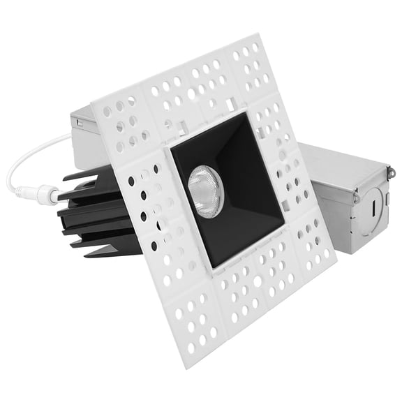 LUXRITE 1-Inch LED Trimless Spotlight with J-Box, Black Interlocking Trim, 5CCT, 7W, 500LM, CRI90, 38 Beam, Dimmable