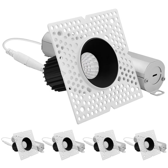 LUXRITE 1" LED Trimless Spotlight with Black Trim 10W, 850LM, 5CCT 60 Dimmable Push-n-Lock CRI90 Damp & IC Rated 4 Pack