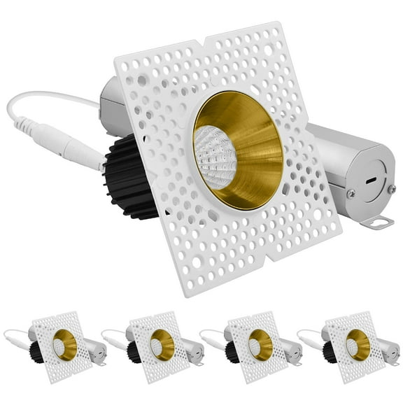 LUXRITE 1" LED Trimless Spotlight with Brass Trim 10W, 850LM, 5CCT 60 Dimmable Push-n-Lock CRI90 Damp & IC Rated 4 Pack