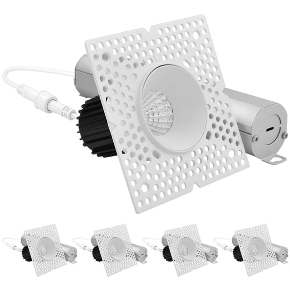 LUXRITE 1" Trimless LED Recessed Spotlight, 10W, 850LM, 5CCT, 60 Beam Angle Dimmable CRI 90, IC Rated, ETL White 4 Pack