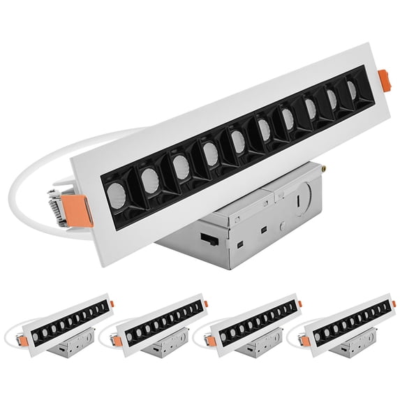 LUXRITE 10-Head Canless LED Recessed Linear Downlight, Multilight, 5CCT, CRI90, 18W 1200LM 45 Beam 120V Dimmable 4 Pack