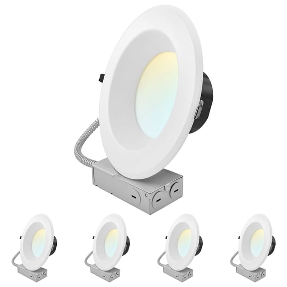 LUXRITE 10" Inch LED Recessed Light J-Box 5CCT 24/30/37W Dimmable 2800/3500/4500LM 120-277V 4 Pack
