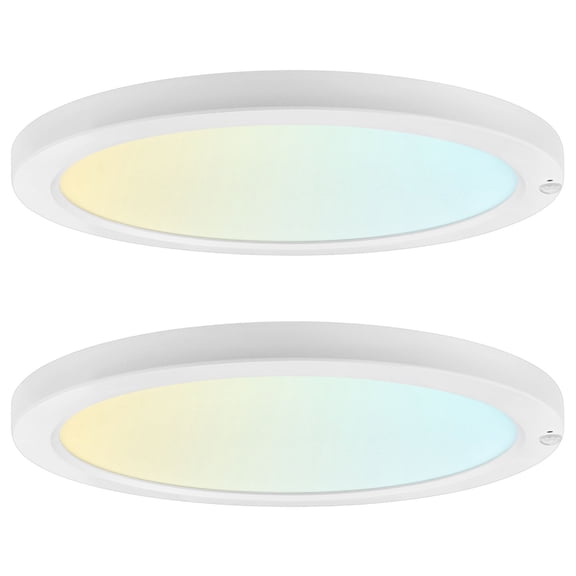 LUXRITE 12 In. Flush Mount Ceiling Light with Photocell Sensor, 5CCT, 2000LM, 24W CRI90 110 Beam Wet Rated & ETL 2 Pack