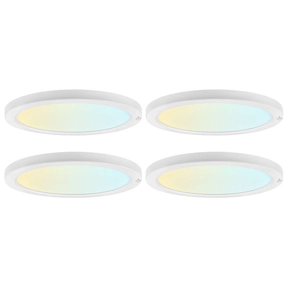 LUXRITE 12 In. Flush Mount Ceiling Light with Photocell Sensor, 5CCT, 2000LM, 24W CRI90 110 Beam Wet Rated & ETL 4 Pack
