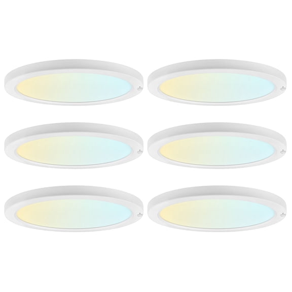 LUXRITE 12 In. Flush Mount Ceiling Light with Photocell Sensor, 5CCT, 2000LM, 24W CRI90 110 Beam Wet Rated & ETL 6 Pack