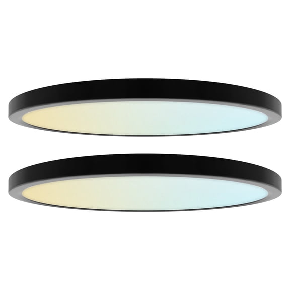 LUXRITE 12 In. LED Flush Mount Light, Surface Mount, 5CCT, 1650LM, CRI90, 110, 22W Dimmable UL Listed Black Trim 2 Pack