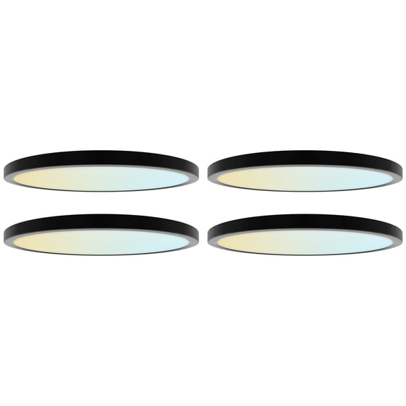 LUXRITE 12 In. LED Flush Mount Light, Surface Mount, 5CCT, 1650LM, CRI90, 110, 22W Dimmable UL Listed Black Trim 4 Pack