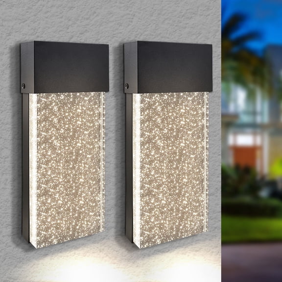 LUXRITE 14-Inch LED Wall Sconce Outdoor Light 3CCT 2000LM, 120V, 20W, Modern Bubble Glass Light ETL Black 2 Pack