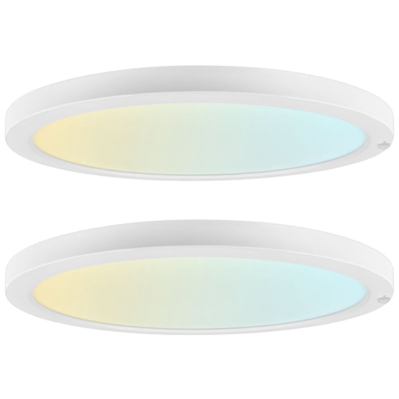 LUXRITE 15 In. Flush Mount Ceiling Light with Photocell Sensor, 5CCT, 2500LM, 30W CRI90 110 Beam Wet Rated & ETL 2 Pack