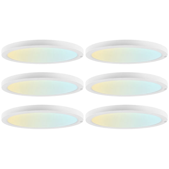 LUXRITE 15 In. Flush Mount Ceiling Light with Photocell Sensor, 5CCT, 2500LM, 30W CRI90 110 Beam Wet Rated & ETL 6 Pack
