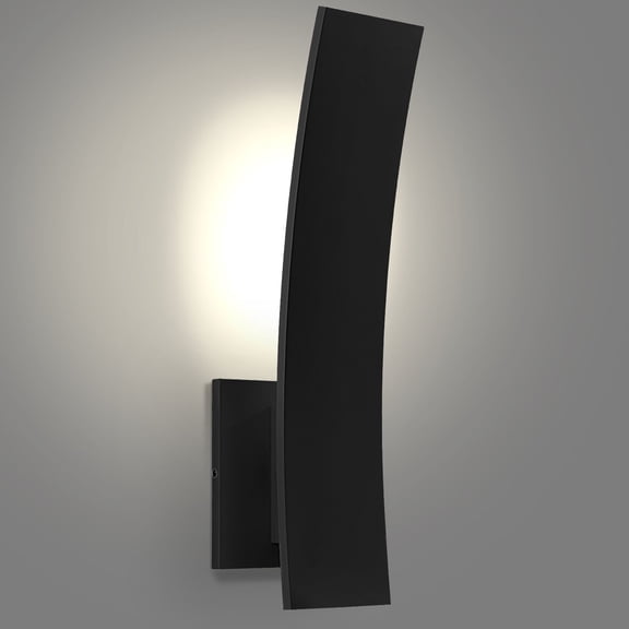 LUXRITE 15-Inch LED Curved Outdoor Wall Sconce, 5CCT, 1000LM, 15W, IP65, Dimmable, ETL, Exterior Light Fixture Black