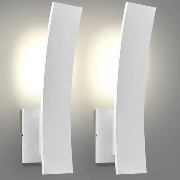 LUXRITE 15-Inch LED Curved Outdoor Wall Sconce, 5CCT, 1000LM, 15W, IP65, Dimmable, Exterior Light Fixture White 2 Pack