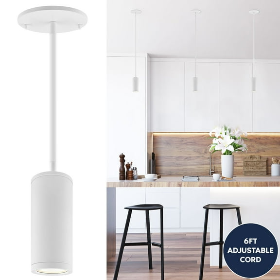LUXRITE 2.5" Pendant Light with 6FT Adjustable Cord, 5CCT, 1100 Lumens, 15W, CRI 90, Dual Dimmable, 120-277V, ETL White