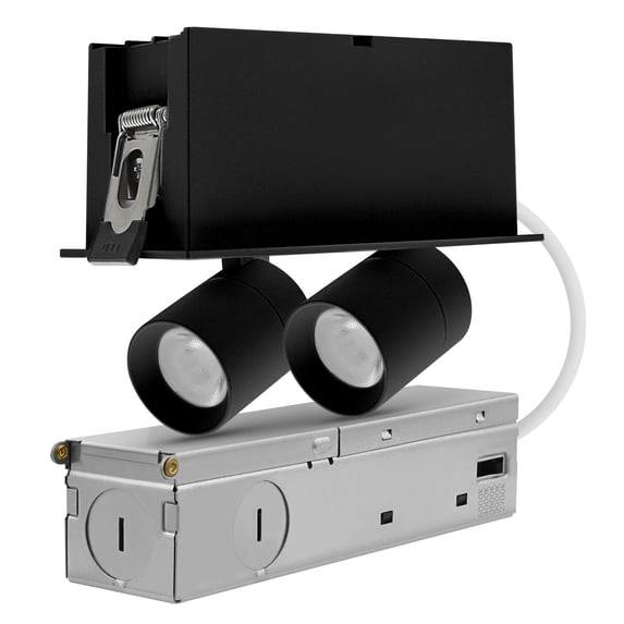 LUXRITE 2-Head Adjustable Recessed LED Light, 5CCT, 6W, 400LM, 355 Rotation & 80 Tilt, Dimmable, IC Rated, ETL, Black