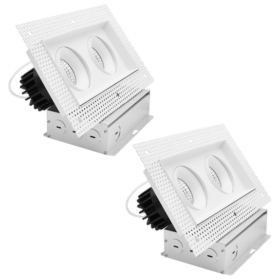 LUXRITE 2-Head Rectangle Regressed Trimless Gimbal LED Recessed Light 360 + 15 Swivel 5CCT 30W 2000LM 60 Dimmable 2PK