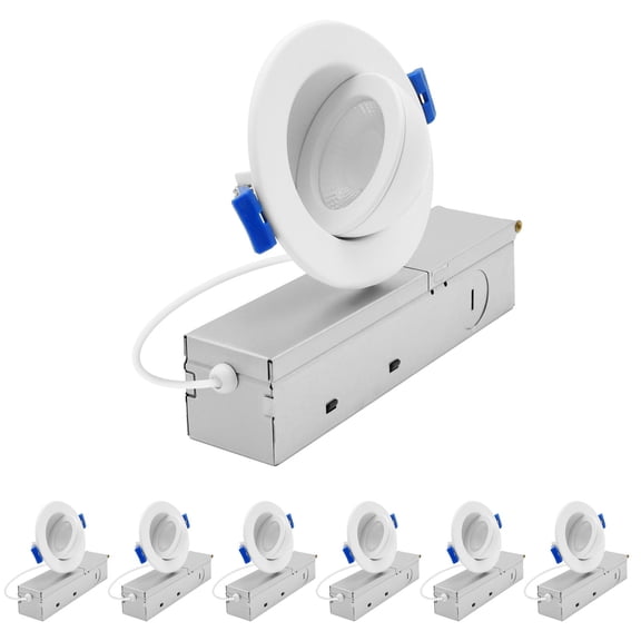 LUXRITE 2 In. Floating Gimbal LED Recessed Light, 360 Rotation & 90 Tilt, 5CCT, CRI90, 7W, 600LM, Dimmable, ETL 6 Pack