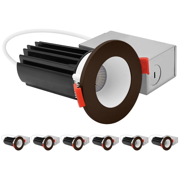 LUXRITE 2 In. LED Recessed Light, Round White & Bronze Interchangeable Trim, 5CCT, 1000LM, 15W, CRI80, Dimmable 6 Pack