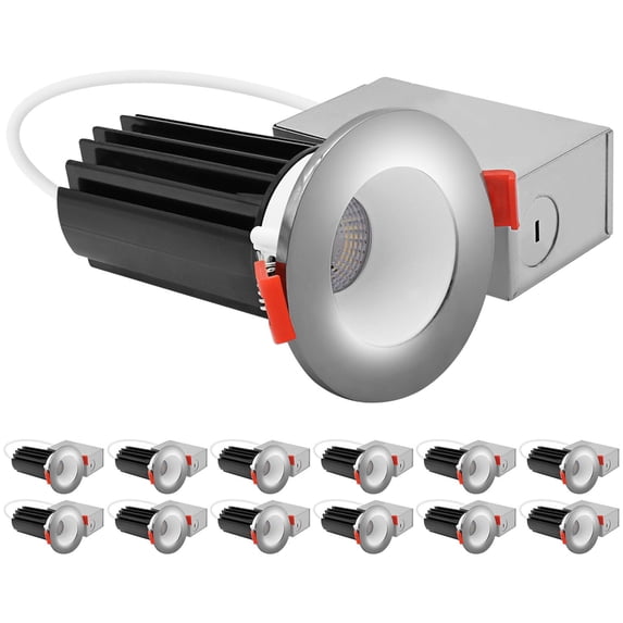LUXRITE 2 In. LED Recessed Light, Round White & Chrome Interchangeable Trim 5CCT 1000LM 15W High Output Dimmable 12 Pack