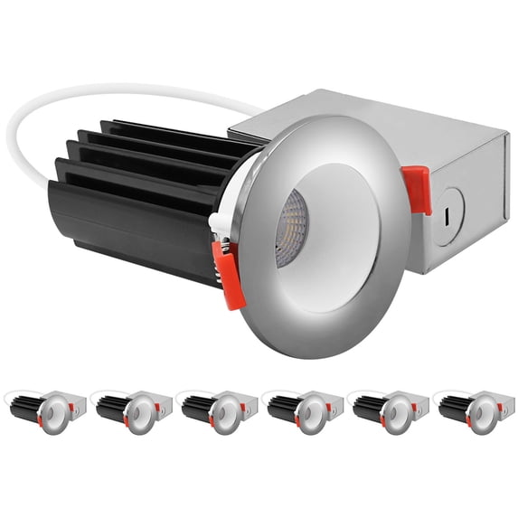 LUXRITE 2 In. LED Recessed Light, Round White & Chrome Interchangeable Trim, 5CCT 1000LM 15W High Output Dimmable 6 Pack