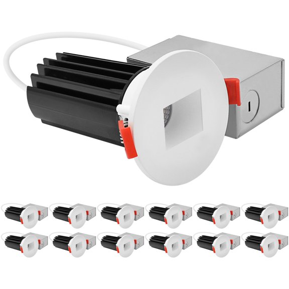 LUXRITE 2 In. LED Recessed Light, Round White & Round Square Hole Interchangeable Trim, 5CCT 1000LM 15W Dimmable 12 Pack