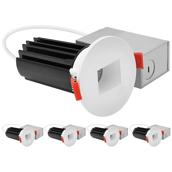 LUXRITE 2 In. LED Recessed Light, Round White & Round Square Hole Interchangeable Trim, 5CCT, 1000LM 15W Dimmable 4 Pack
