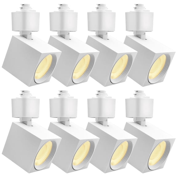 LUXRITE 2 Inch LED Track Lighting Heads, 5CCT 2700K/3000K/3500K/4000K/5000K, CRI90, 10W, 800 Lumens, Adjustable 358+ 90 Tilt, H Type Track Light Heads, Dimmable, ETL Listed, Square White 8 Pack