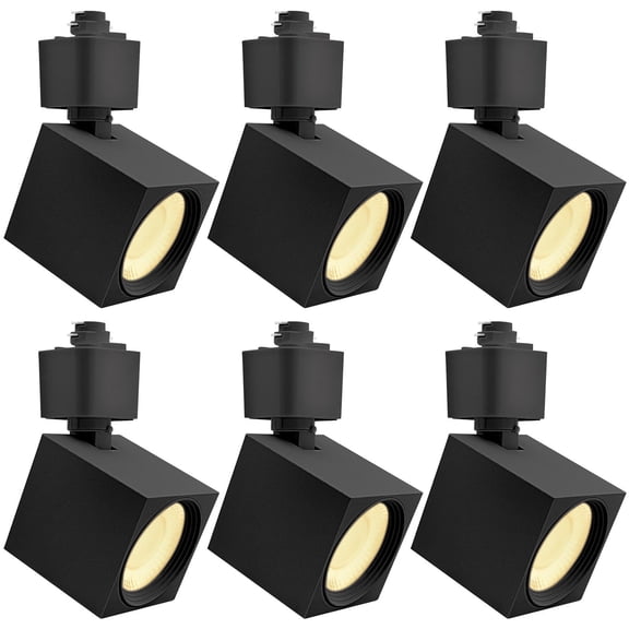 LUXRITE 2 Inch LED Track Lighting Heads, 5CCT 2700K/3000K/3500K/4000K/5000K, CRI90, 10W, 800 Lumens, Adjustable 358+ 90 Tilt, H Type Track Light Heads, Dimmable, ETL Listed, Square Black 6 Pack