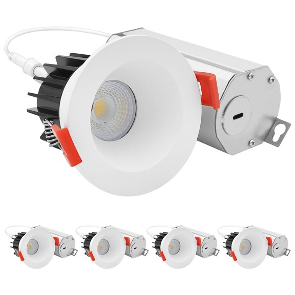 LUXRITE 2" LED Recessed light Interchangeable White Trim, 8W, 600LM, 5CCT, 60, Dimmable, Twist N Lock, CRI90, 4 Pack