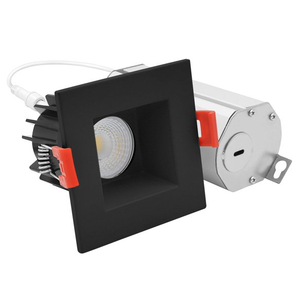 LUXRITE 2" LED Square Recessed light Interchangeable Black Trim,8W, 600LM, 5CCT, 60, Dimmable Twist N Lock CRI90