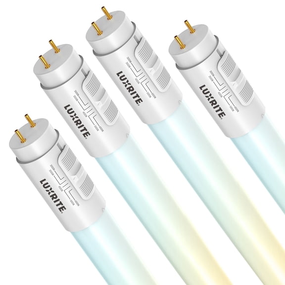 LUXRITE 2FT LED Tube Light, T8, 8W=17W, 3000K-6500K, 960LM, 320 Beam, Ballast Compatible, Damp & UL Listed 4 Pack