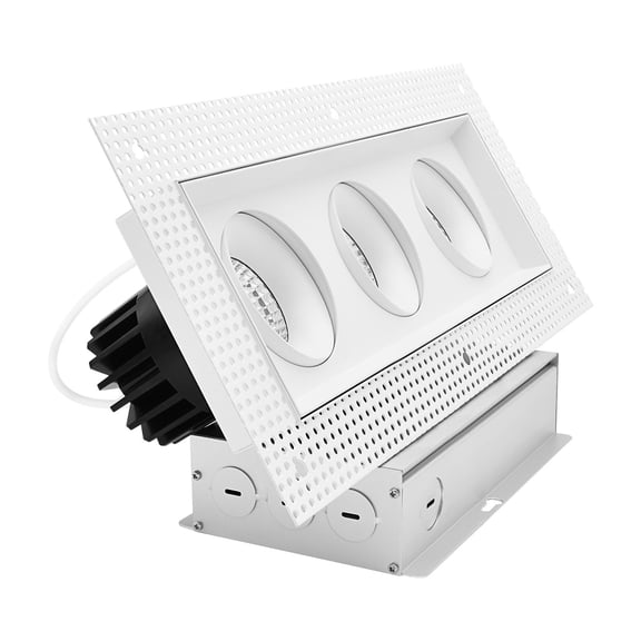 LUXRITE 3-Head Rectangle Regressed Trimless Gimbal LED Recessed Light, 360 + 15 Swivel, 5CCT, 45W, 3000LM 60 Dimmable