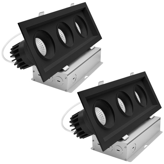 LUXRITE 3-Head Rectangular Black Regressed Gimbal LED Recessed light, 360 + 15 Swivel, 5CCT 15W 1000LM Dimmable 2 Pack