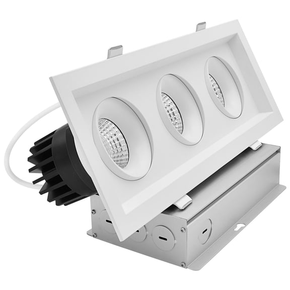 LUXRITE 3-Head Rectangular Regressed Gimbal LED Recessed light, 360 + 15 Swivel, 5CCT, 15W, 1000LM, 60, Dimmable