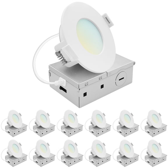 LUXRITE 3 In. LED ECO Backlit Mini Panel Light, 5CCT 2700K-5000K, 660LM, 8W, 100 Beam, Dimmable ETL & Wet Rated 12 Pack