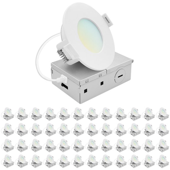 LUXRITE 3 In. LED ECO Backlit Mini Panel Light, 5CCT 2700K-5000K, 660LM, 8W, 100 Beam, Dimmable ETL & Wet Rated 48 Pack