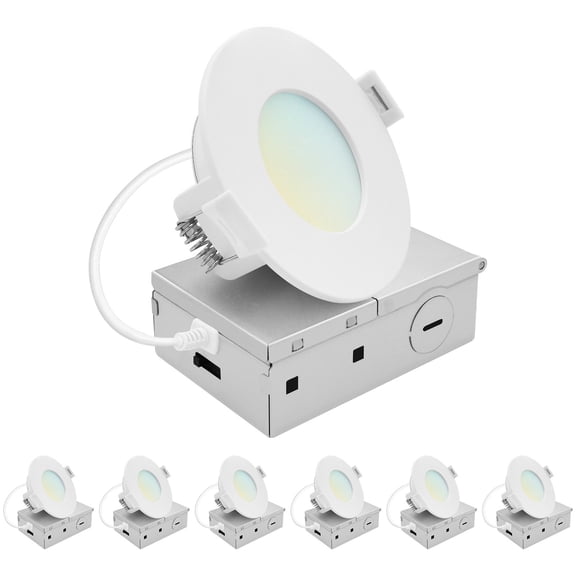 LUXRITE 3 In. LED ECO Backlit Mini Panel Light, 5CCT 2700K-5000K, 660LM, 8W, 100 Beam, Dimmable, ETL & Wet Rated 6 Pack