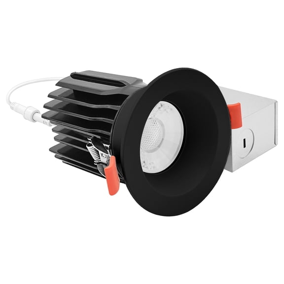 LUXRITE 3 In. LED Regressed Spotlight + Round Black Trim, 15W, 1250LM, 5CCT 38 Beam, Dimmable, Twist N' Lock CRI90, ETL