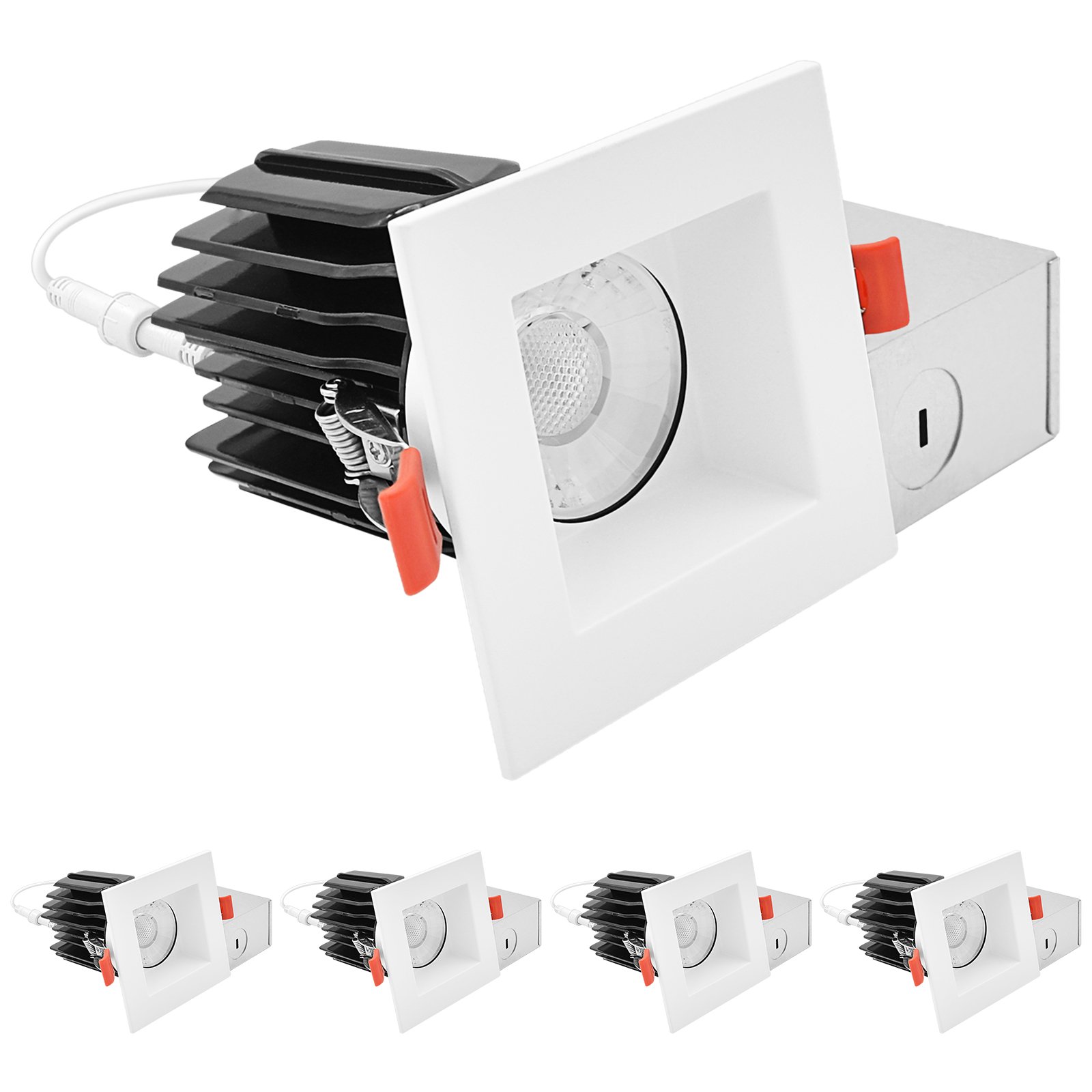 LUXRITE 3 In. LED Regressed Spotlight + Square White Trim, 15W, 1250LM ...