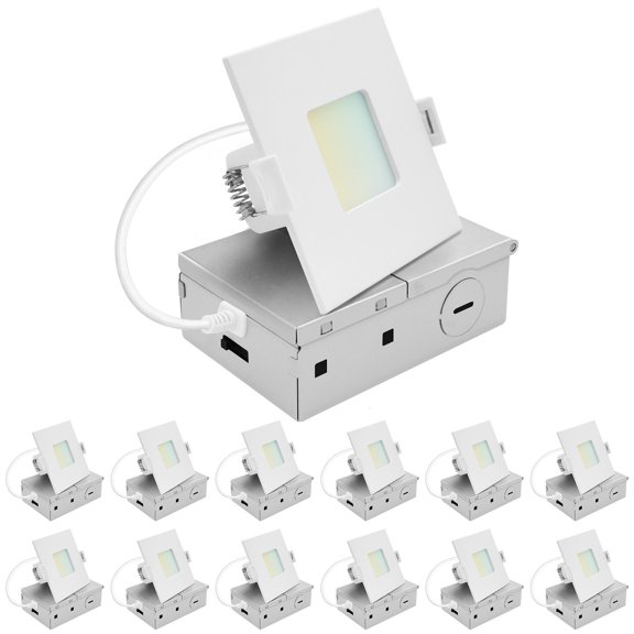 LUXRITE 3 In. LED Square ECO Backlit Mini Panel Light, 5CCT 2700K-5000K, 660LM, 8W, 100 Beam Dimmable ETL Rated 12 Pack