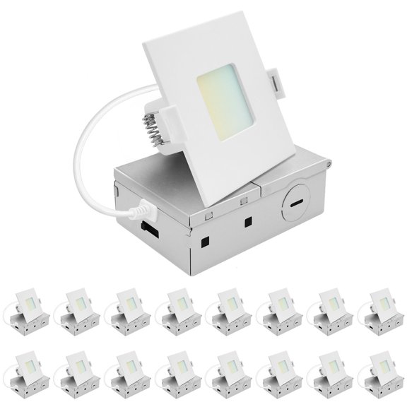 LUXRITE 3 In. LED Square ECO Backlit Mini Panel Light, 5CCT 2700K-5000K, 660LM, 8W, 100 Beam Dimmable ETL Rated 16 Pack