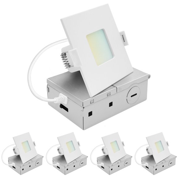LUXRITE 3 In. LED Square ECO Backlit Mini Panel Light, 5CCT 2700K-5000K, 660LM, 8W, 100 Beam, Dimmable ETL Rated 4 Pack